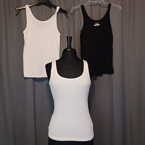 SET OF 3 Old Navy LOFT Tank Tops Ribbed Racerback Basic‎ Layering White Black M